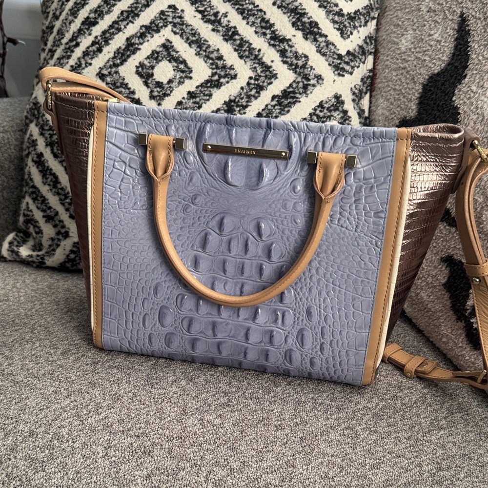 Brahmin Mini Arno Periwinkle Fontainbleau EUC Satchel Shoulder